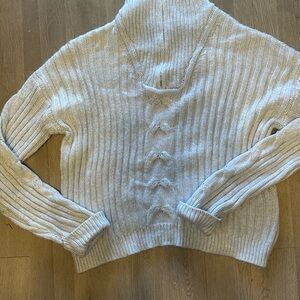VENUS Light Gray Ribbed Cowl Neck Sweater